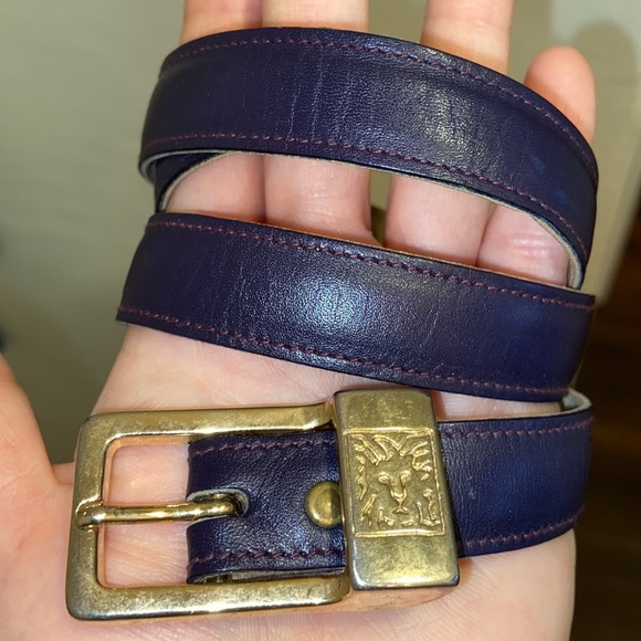 Vintage Anne Klein PURPLE LEATHER SKINNY BELT SZ SMALL VTG EGGPLANT